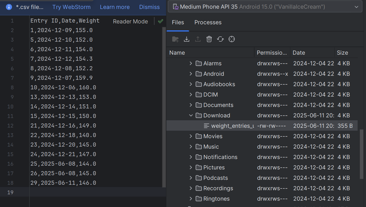 CSV file screenshot