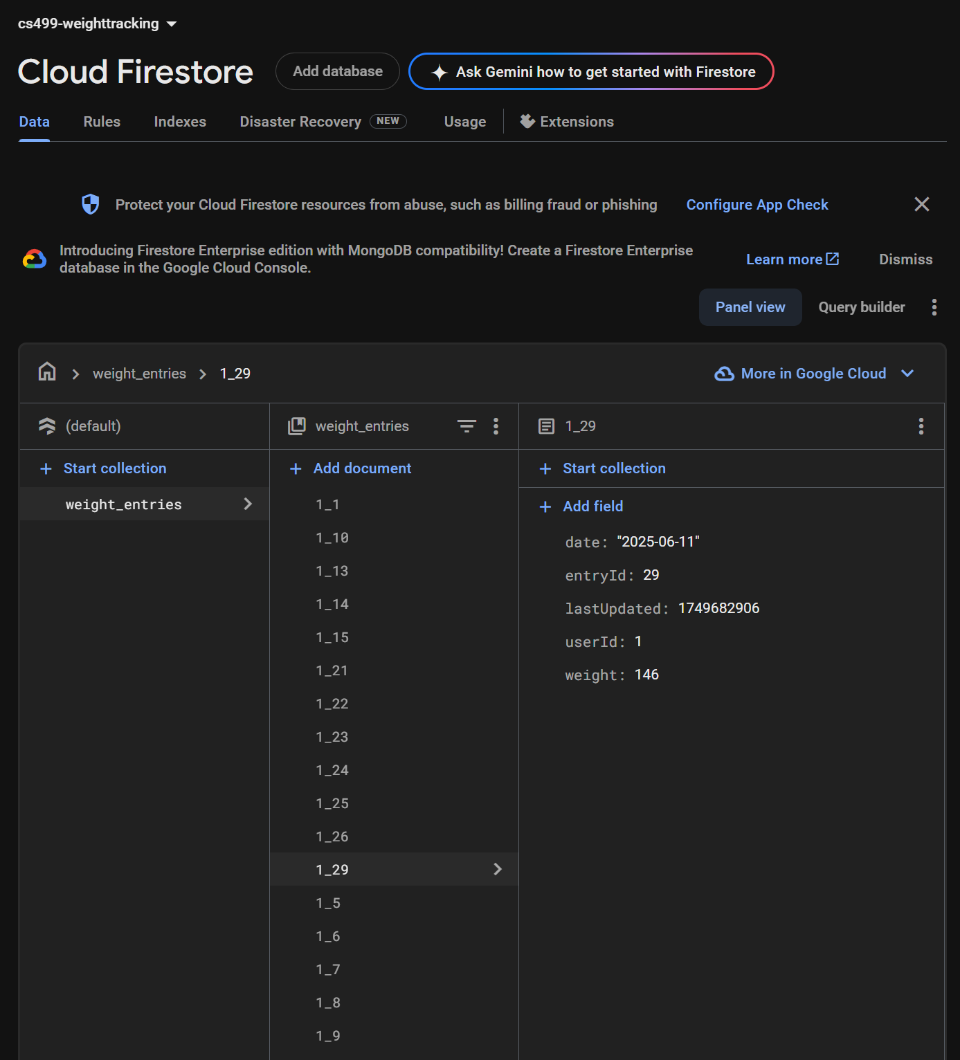 Firestore screenshot